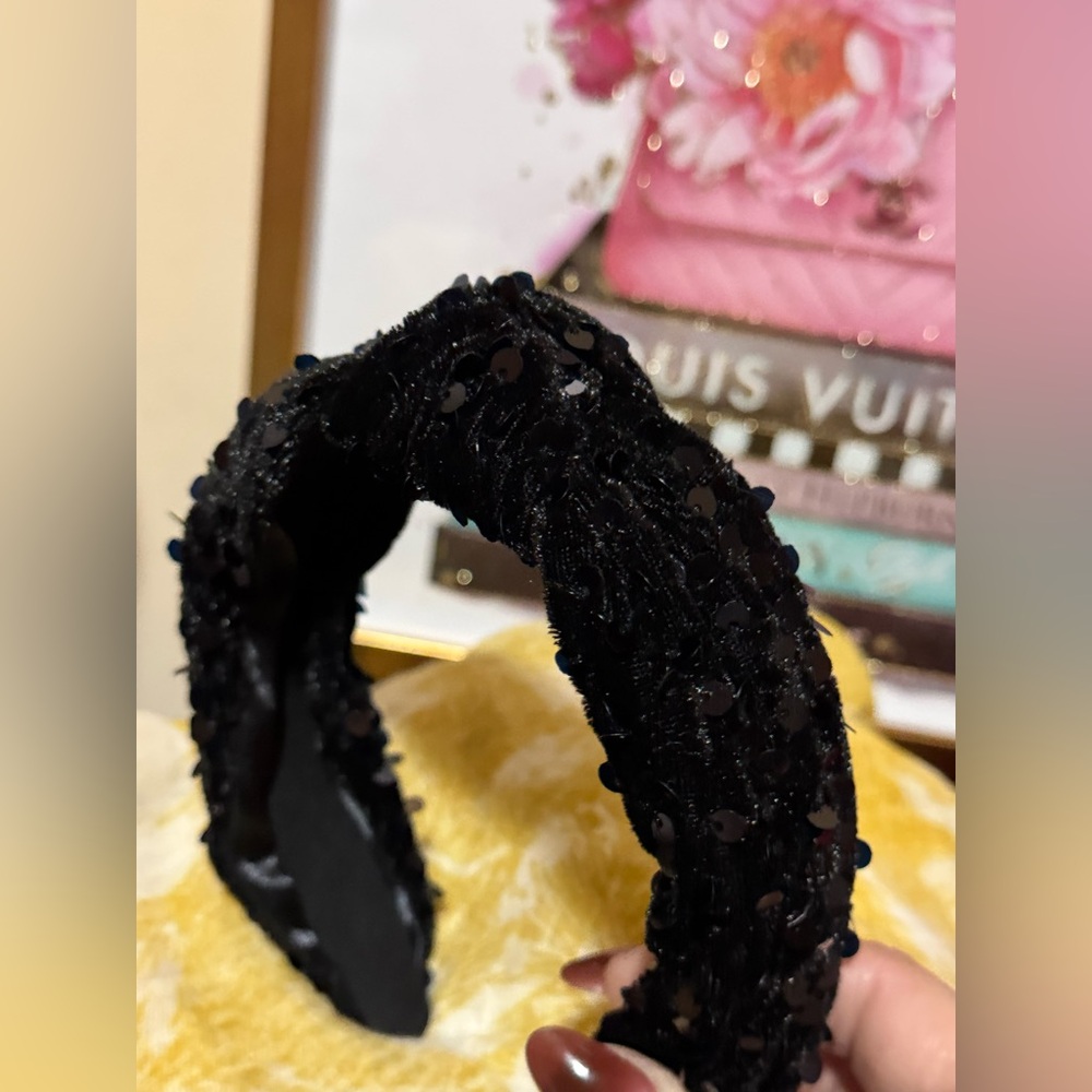 Knotted Velour Black Sequin Headband NWT